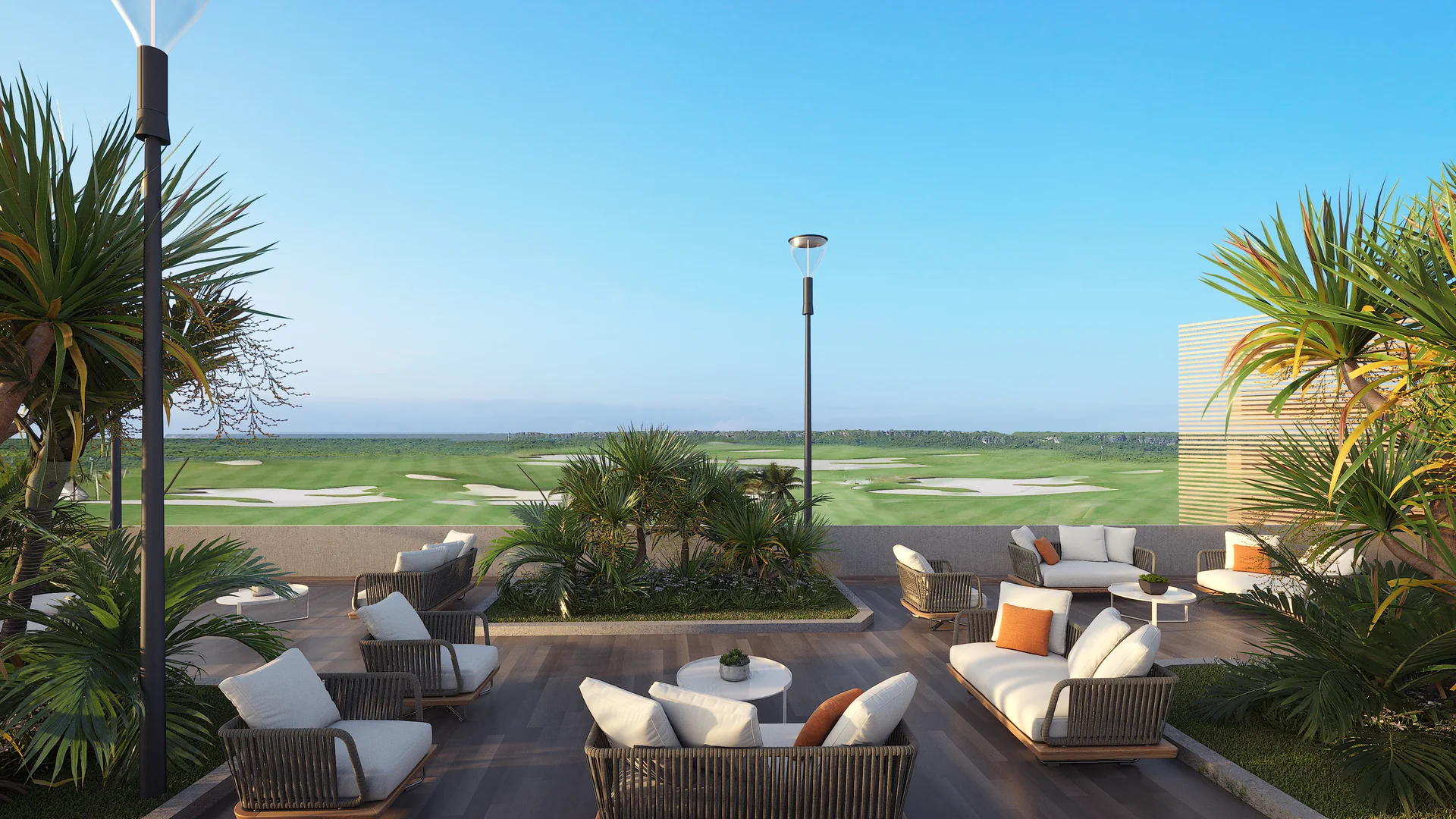 Harmonische visuelle Integration in die tropische Vegetation und die Fairways von Cap Cana.